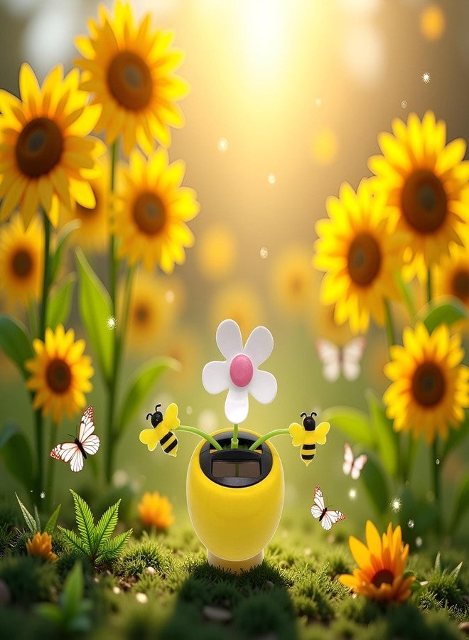 Cauaoa Solar Dancing Flower, Car Dashboard Ornament, Sunflower with Honey Bee Swinging Decoration, Solar Power Kits, Shaking Head Figure Interior Decoration Desktop Ornaments - Image 4